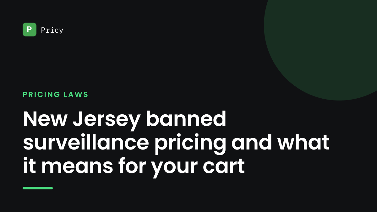 Branded Pricy graphic titled "New Jersey banned surveillance pricing and what it means for your cart"